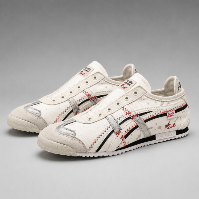Retro Stitch Casual Sneakers – Off White & Red Edition
