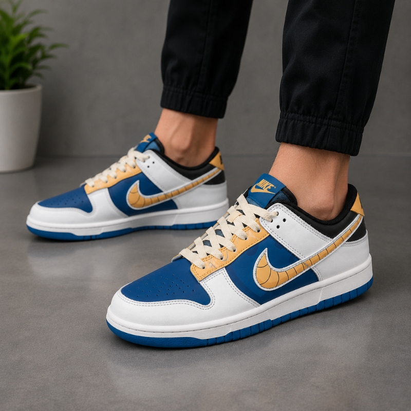 Re_tro_Blue & White Low-Top Sneakers – Premium Casual Streetwear Shoes