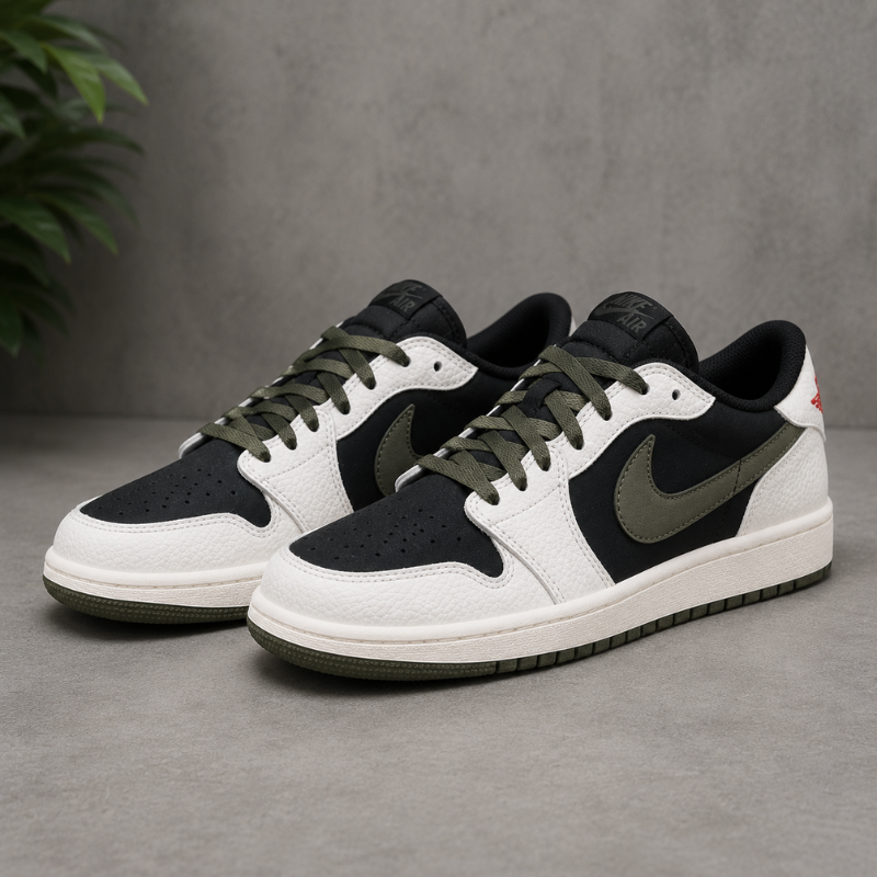 Ni_ke_Air Jordan 1 Low Olive Black White Casual Sneakers