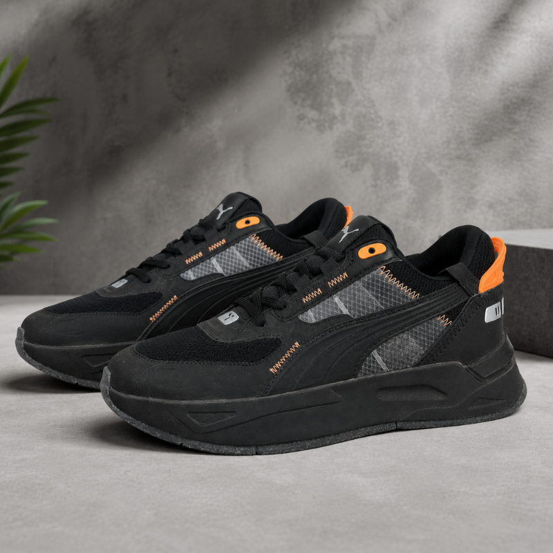 pu_ma _Black & Orange Performance Running Sneakers | Lightweight Sports Shoes for Men