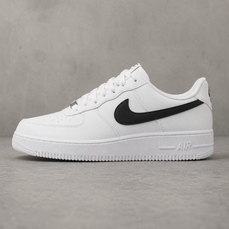 Ni_ke_Air Force 1 Low White Black Swoosh | Classic Casual Sneakers