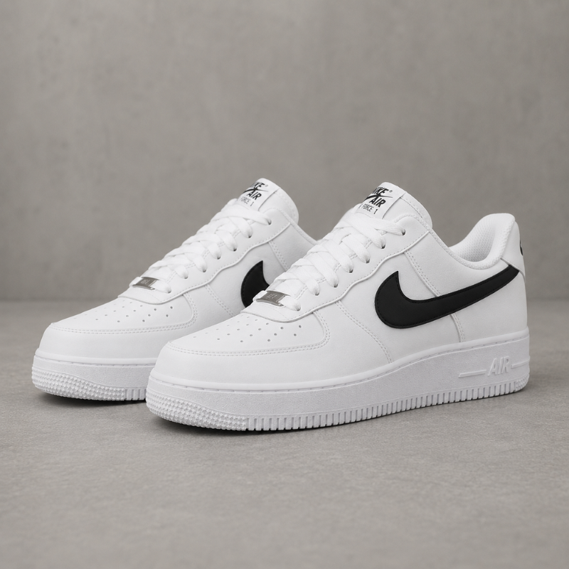 Ni_ke_Air Force 1 Low White Black Swoosh | Classic Casual Sneakers