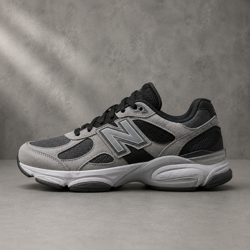 N_ew_Balance Inspired Grey & Black Lifestyle Sneakers | Premium Comfort