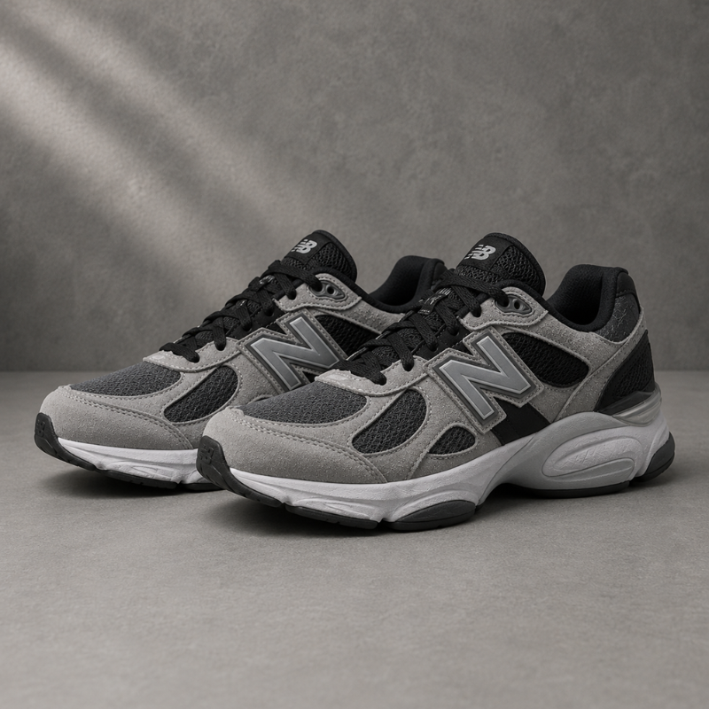 N_ew_Balance Inspired Grey & Black Lifestyle Sneakers | Premium Comfort