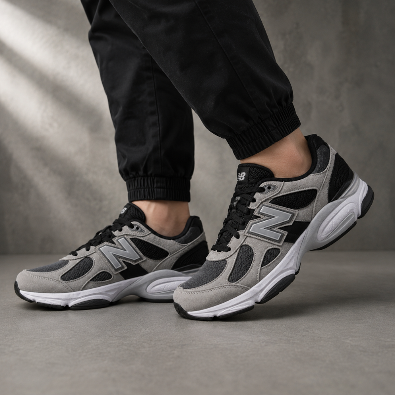 N_ew_Balance Inspired Grey & Black Lifestyle Sneakers | Premium Comfort