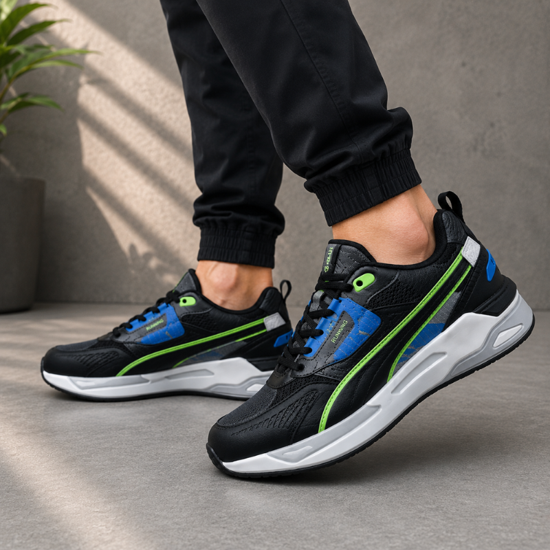 M_en's_Black Running Sneakers | Lightweight Comfort & Everyday Performance