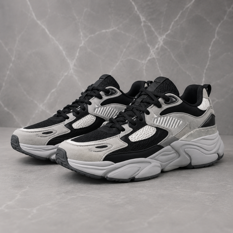 Chu_nky Streetwear Sneakers – Grey & Black Premium Casual Shoes