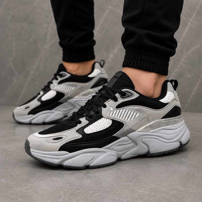 Chu_nky Streetwear Sneakers – Grey & Black Premium Casual Shoes