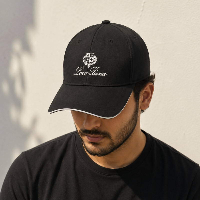 Lo_ro_Pi_ana Premium Black Cotton Baseball Cap | Classic Luxury Cap