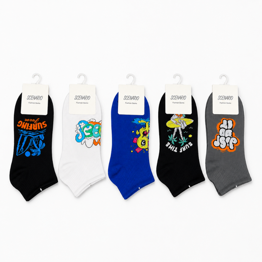 5_Pairs Premium Graphic Ankle Socks Combo for Men & Women | Soft Cotton No-Show Casual Socks