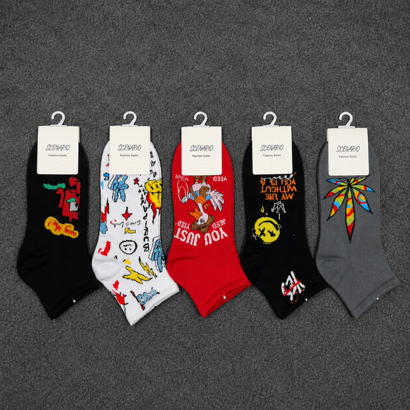 5_Pairs _Premium Printed Ankle Socks Combo for Men & Women | Soft Cotton Casual No-Show Socks |
