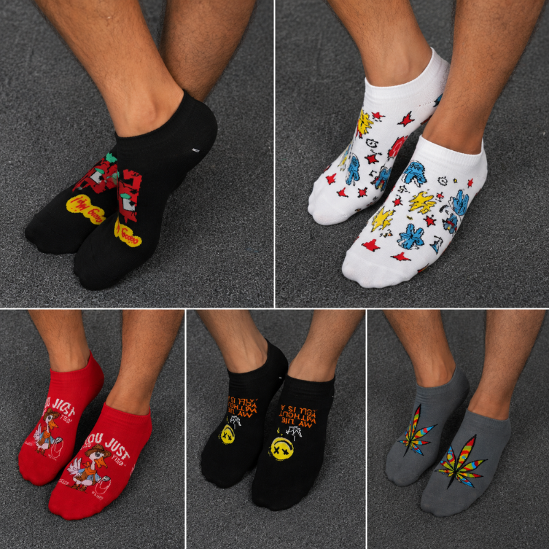 5_Pairs _Premium Printed Ankle Socks Combo for Men & Women | Soft Cotton Casual No-Show Socks |