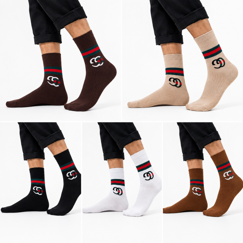 Lux_ury Rib_bed Crew Socks Combo Pack (5 Pairs) | Soft Cotton Stretch | Premium Everyday Socks