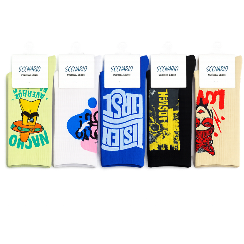 Gra_phic_Crew Socks Combo Pack of 5 | Premium Cotton Crew Socks | Soft Stretch Casual Fashion Socks | Multicolor