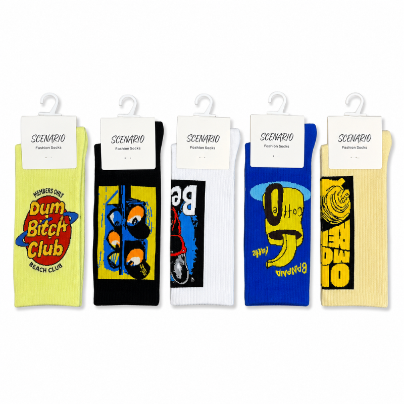 Sce_nario_Gra_phic Printed Crew Socks Combo Pack of 5 | Premium Cotton Stretch Socks for Men & Women | Casual & Streetwear Fashion Socks