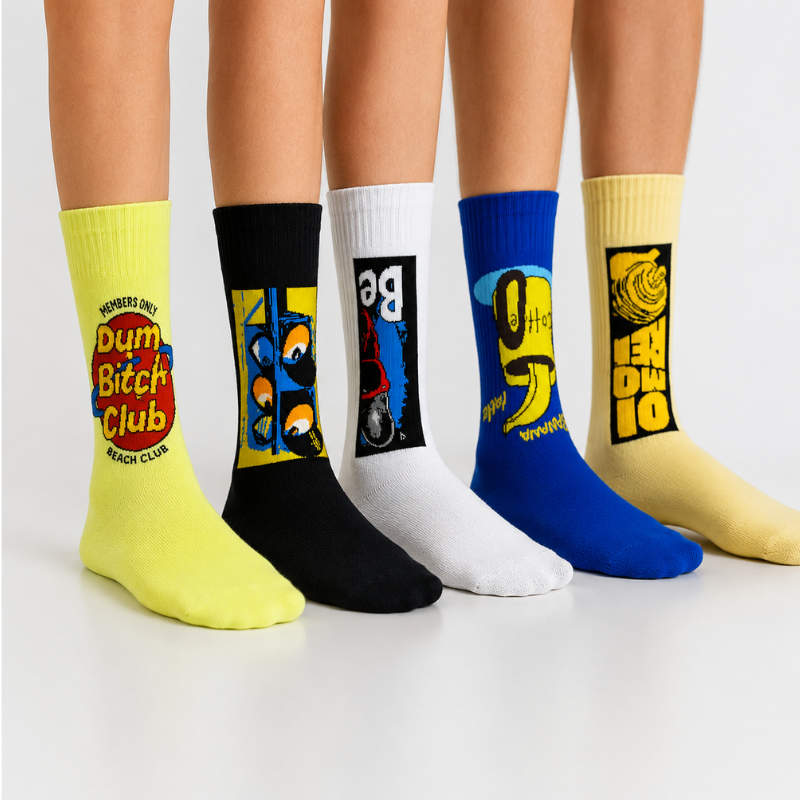 Sce_nario_Gra_phic Printed Crew Socks Combo Pack of 5 | Premium Cotton Stretch Socks for Men & Women | Casual & Streetwear Fashion Socks