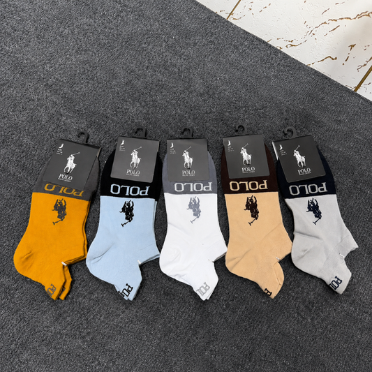 PO_LO Men's Ankle Length Cotton Socks Combo Pack of 5 | Soft, Breathable & Stretchable Casual Sports Socks (Free Size)