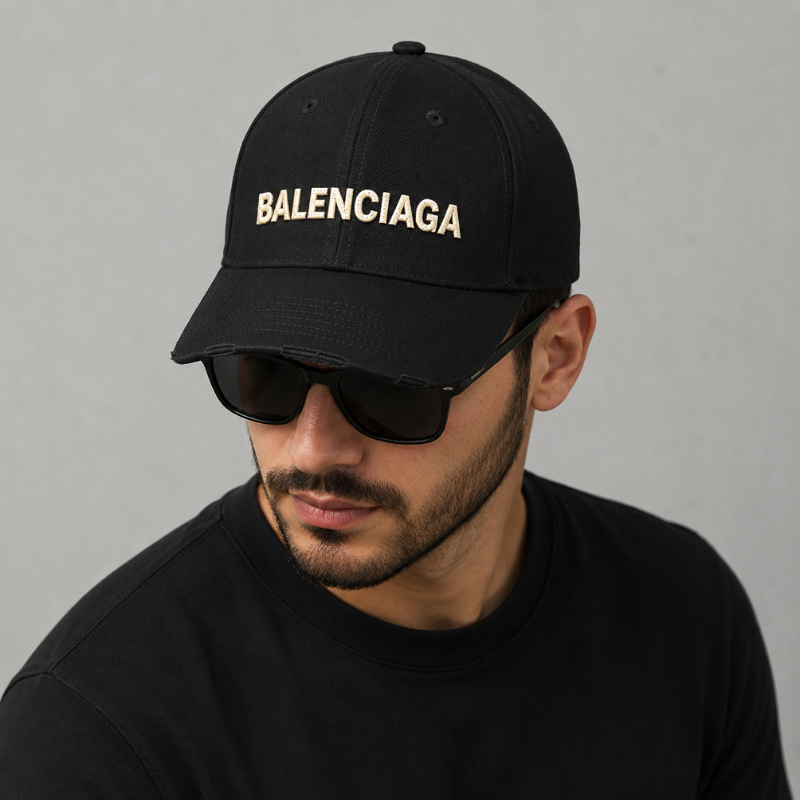 Balen_ciaga Style Premium Black Baseball Cap for Men | Adjustable Cotton Casual Sports Cap | Unisex