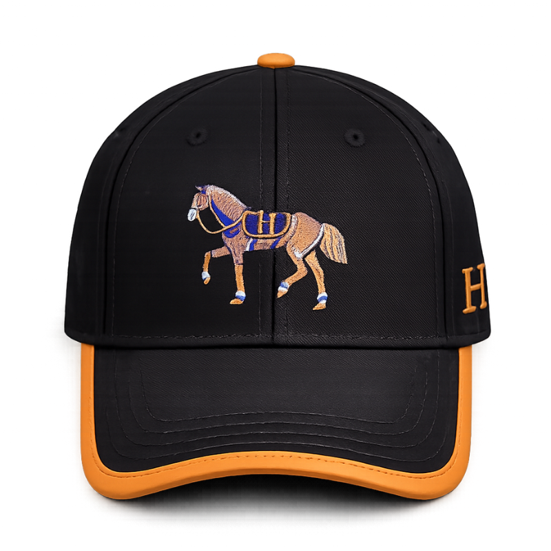 Pre_mium Black_Horse Embroidered Baseball Cap for Men | Adjustable Cotton Casual Sports Cap | Unisex