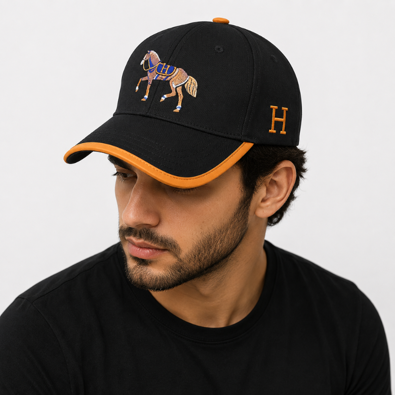 Pre_mium Black_Horse Embroidered Baseball Cap for Men | Adjustable Cotton Casual Sports Cap | Unisex