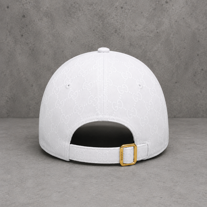 Lux_ury_White Embossed Monogram Baseball Cap with Gold Metal Logo | Premium Adjustable Unisex Cap
