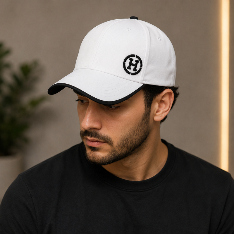 Pre_mium White Adjustable Baseball Cap for Men & Women | Embroidered H Logo | Casual Sports & Streetwear Cap