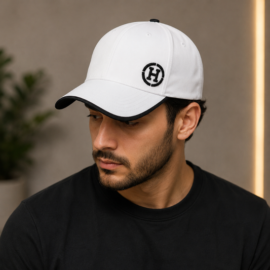 Pre_mium White Adjustable Baseball Cap for Men & Women | Embroidered H Logo | Casual Sports & Streetwear Cap