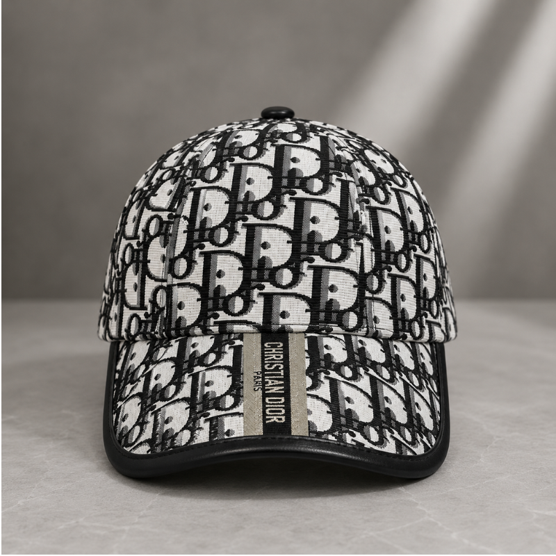Pre_mium Black & White Monogram Baseball Cap | Adjustable Unisex Designer Style Cap | Casual Streetwear Hat