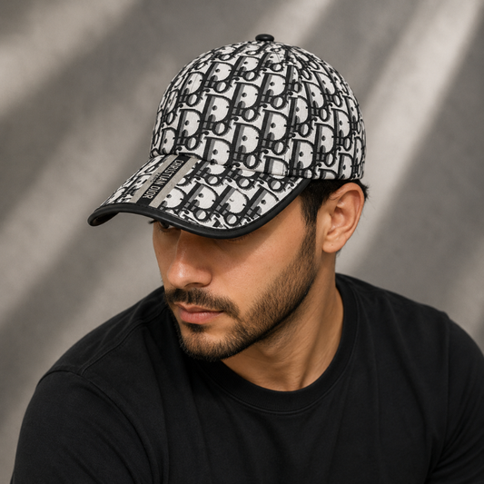Pre_mium Black & White Monogram Baseball Cap | Adjustable Unisex Designer Style Cap | Casual Streetwear Hat