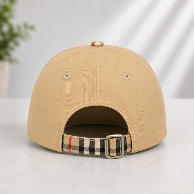 Pre_mium Beige Embroidered Baseball Cap | Adjustable Unisex Casual Cap | Plaid Brim Fashion Hat