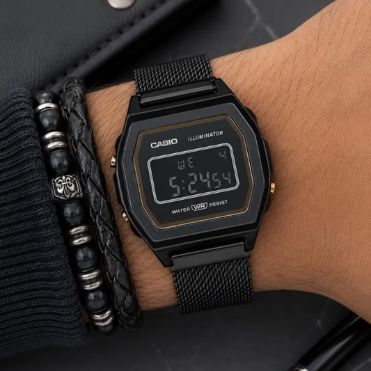 Ca_sio_Vin_tage Black Digital Watch with Stainless Steel Mesh Strap | Water Resistant | Unisex