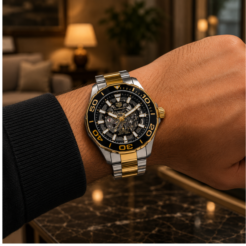Ken_neth_co_le_Luxury Two-Tone Automatic Skeleton Watch for Men | Premium Stainless Steel Analog Wrist Watch