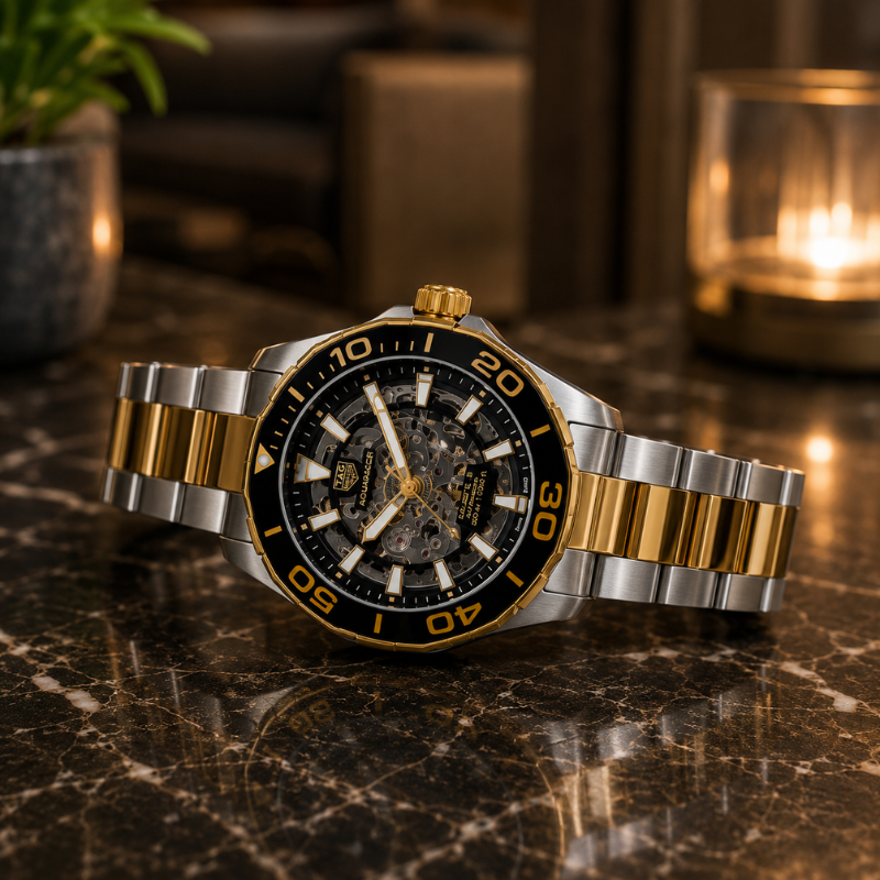 Ken_neth_co_le_Luxury Two-Tone Automatic Skeleton Watch for Men | Premium Stainless Steel Analog Wrist Watch
