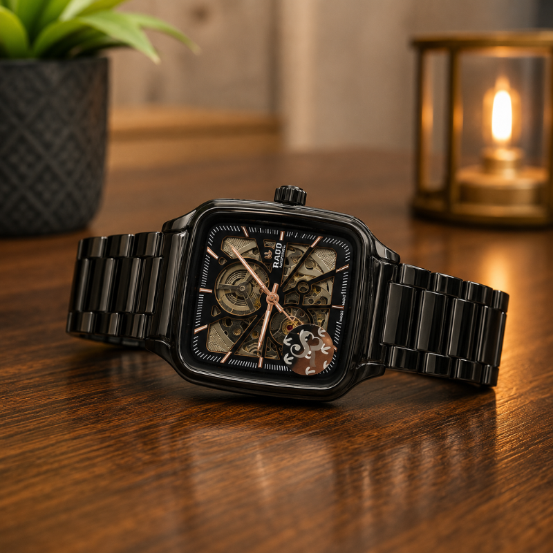 ra_do_Luxury Black Skeleton Automatic Watch for Men | Premium Ceramic Stainless Steel Analog Wrist Watch