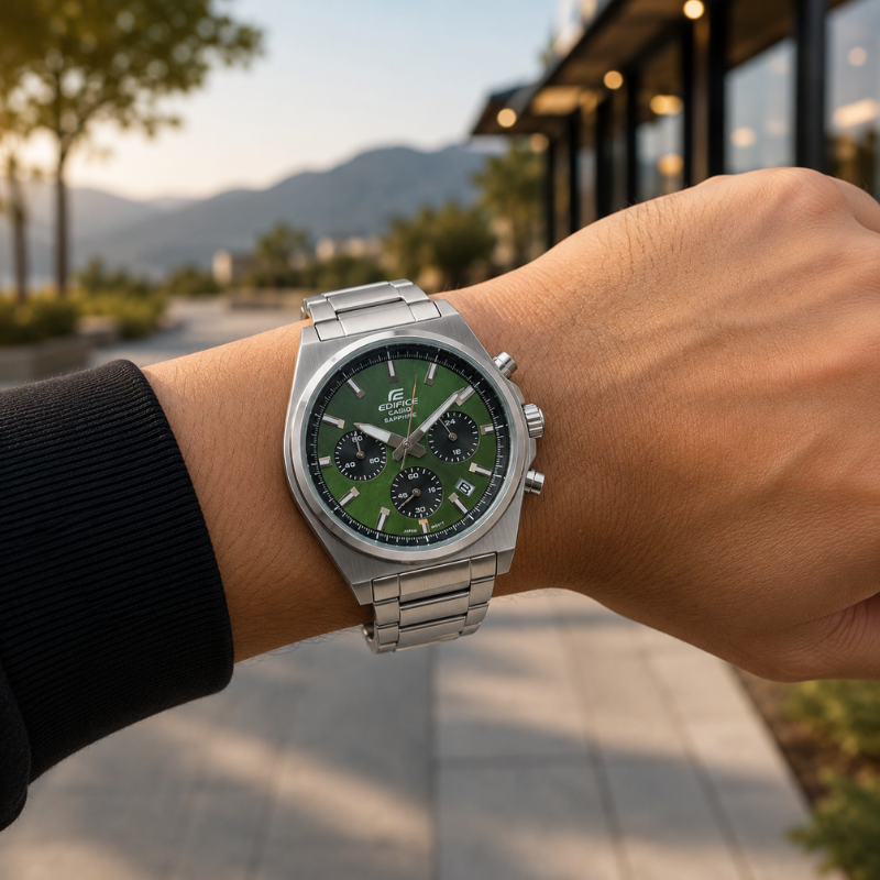Ca_sio_Ed_ifice Green Dial Stainless Steel Chronograph Watch for Men | Sapphire Crystal | 100M Water Resistant