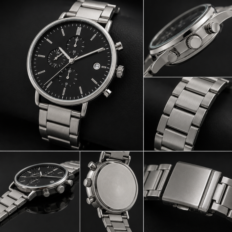 Fos_sil Bl_ack Dial Stainless Steel Chronograph Watch for Men | Premium Analog Wrist Watch