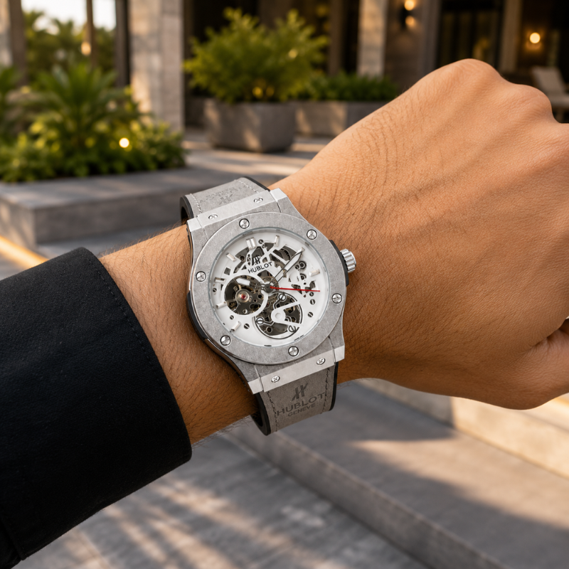 Hu_blot Ske_leton Dial Automatic Watch for Men | Luxury Mechanical Wrist Watch | Premium Rubber Strap