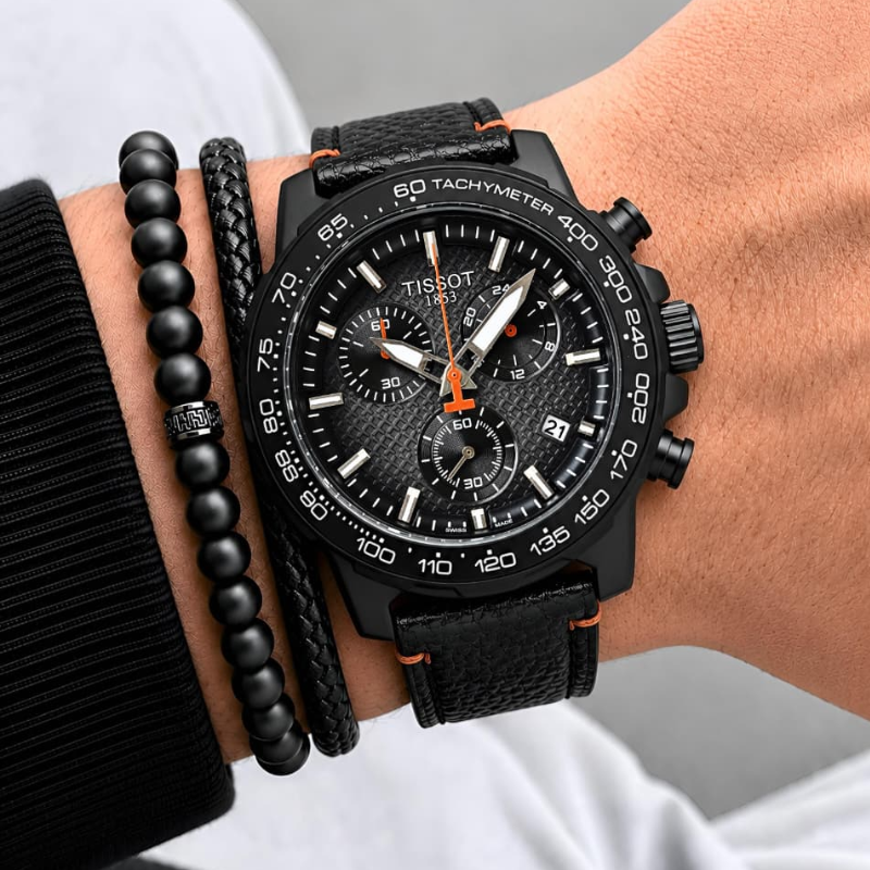 Tis_sot_18_53 Black Chronograph Analog Watch for Men | Premium Leather Strap | Luxury Sports Wrist Watch