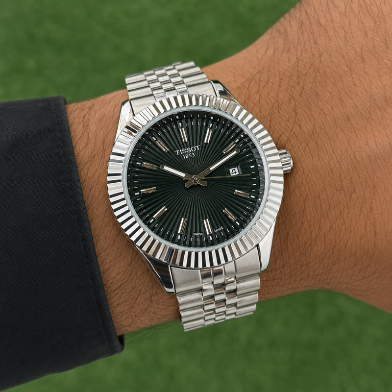 Tis_sot 1853 Stainless Steel Analog Watch with Green Sunburst Dial