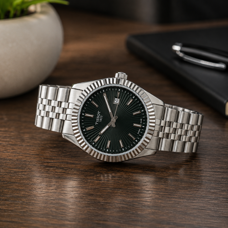 Tis_sot 1853 Stainless Steel Analog Watch with Green Sunburst Dial