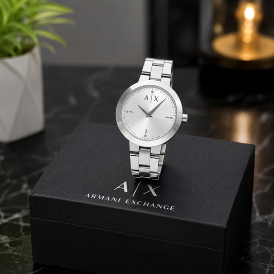 A_|_X Ar_mani Ex___change Silver Stainless Steel Analog Watch for Men
