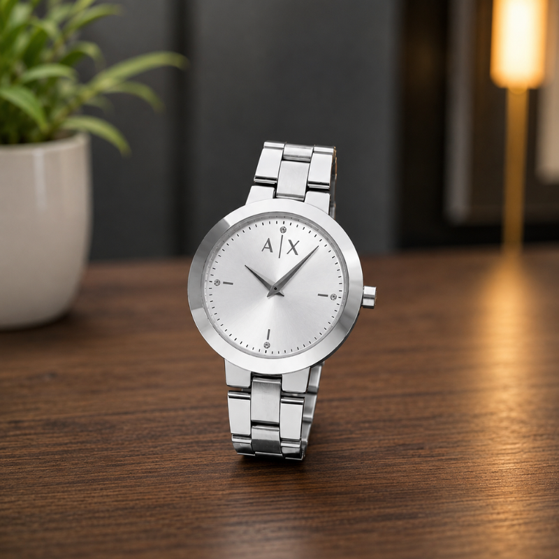 A_|_X Ar_mani Ex___change Silver Stainless Steel Analog Watch for Men