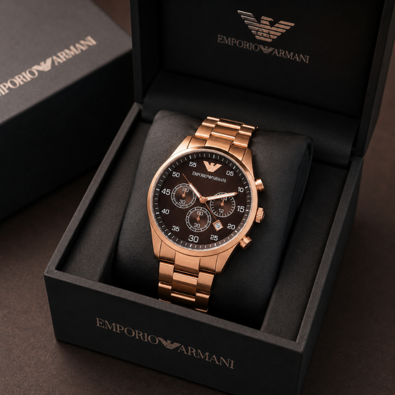 Em_porio_Arm_ani Men's Rose Gold Chronograph Stainless Steel Analog Watch