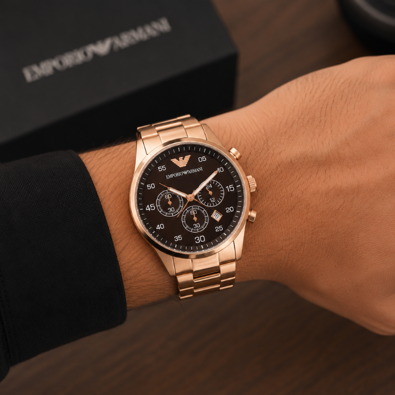 Em_porio_Arm_ani Men's Rose Gold Chronograph Stainless Steel Analog Watch