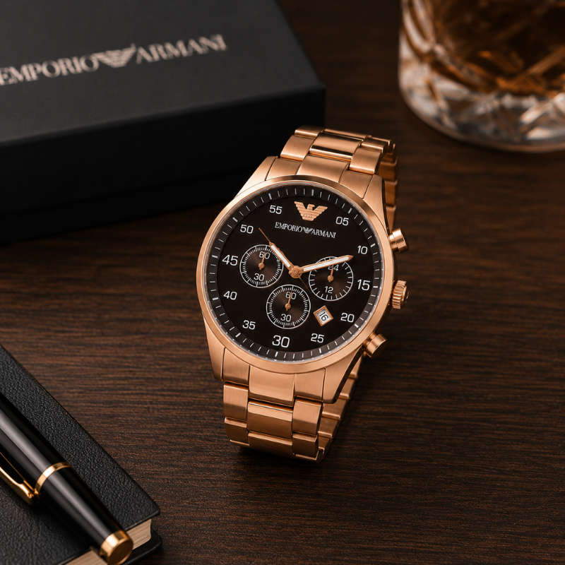 Em_porio_Arm_ani Men's Rose Gold Chronograph Stainless Steel Analog Watch