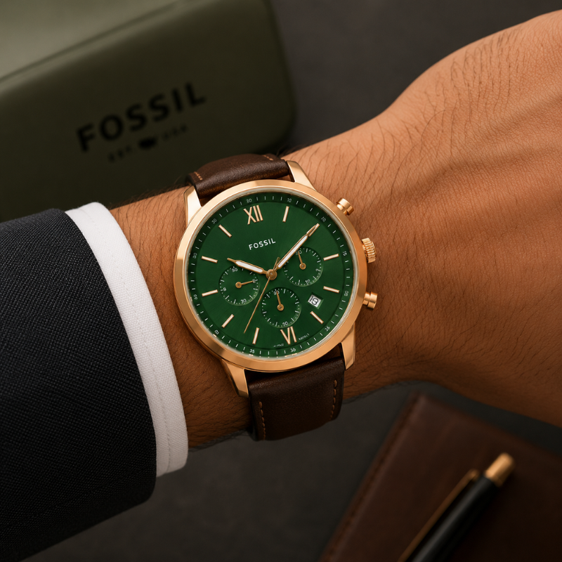 Fos_sil Green Dial Chronograph Watch