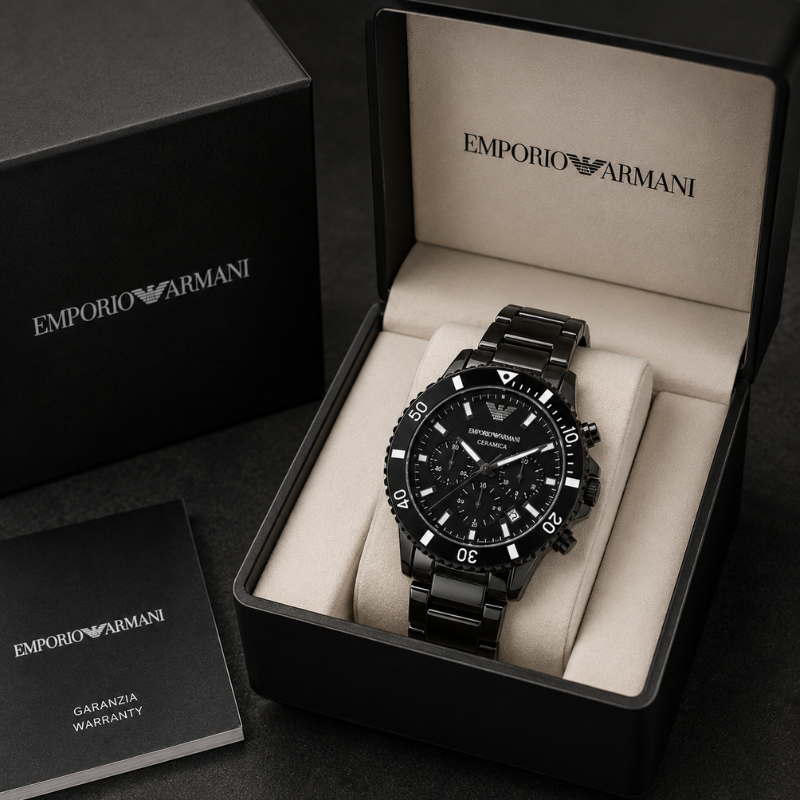 Emp_orio Armani Black Ceramic Chronograph Watch