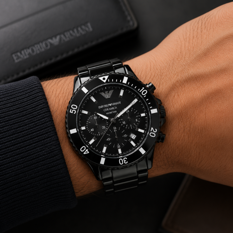 Emp_orio Armani Black Ceramic Chronograph Watch