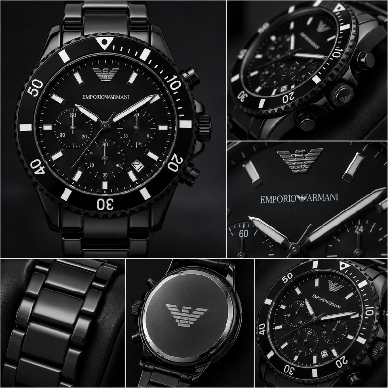 Emp_orio Armani Black Ceramic Chronograph Watch