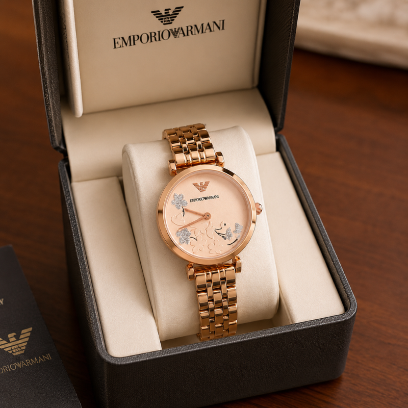 Em_porio Arm_ani Rose Gold Floral Women's Analog Watch